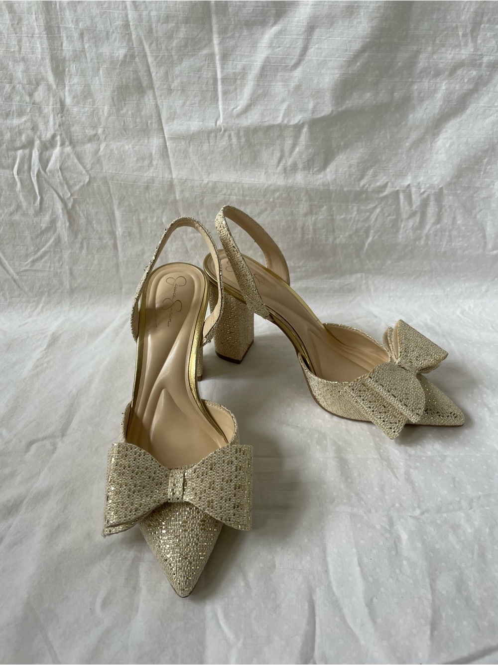 Jessica Simpson Nekira 3 Slingback Heel Pumps - Natural Gold Glitter size 8 New - Picture 5 of 12